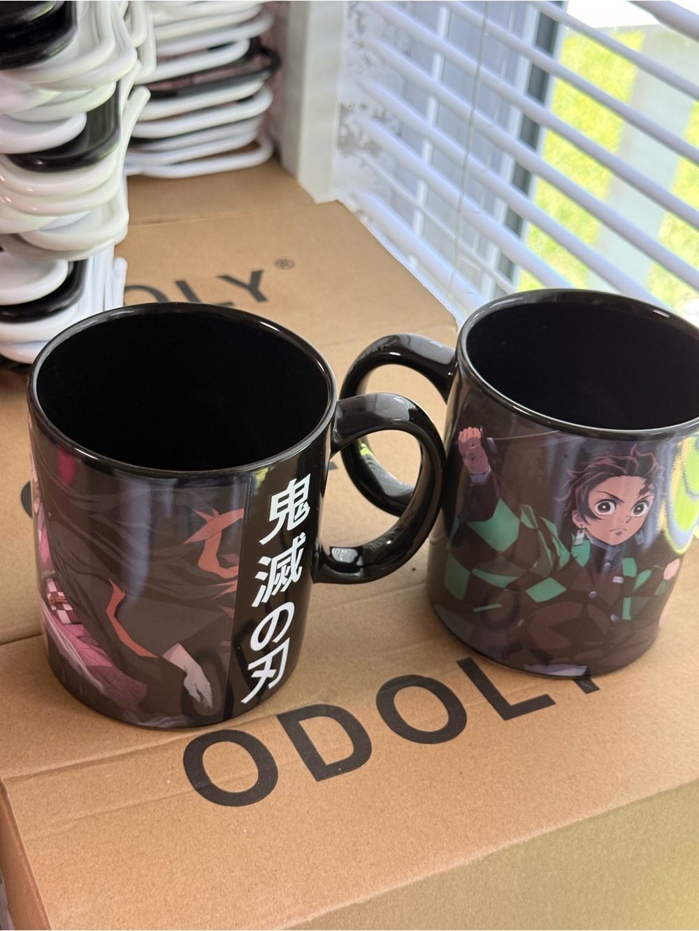 Demon Slayer Heat-Change Coffee Mugs ( 2 ) - Black with Green & Pink Artwork